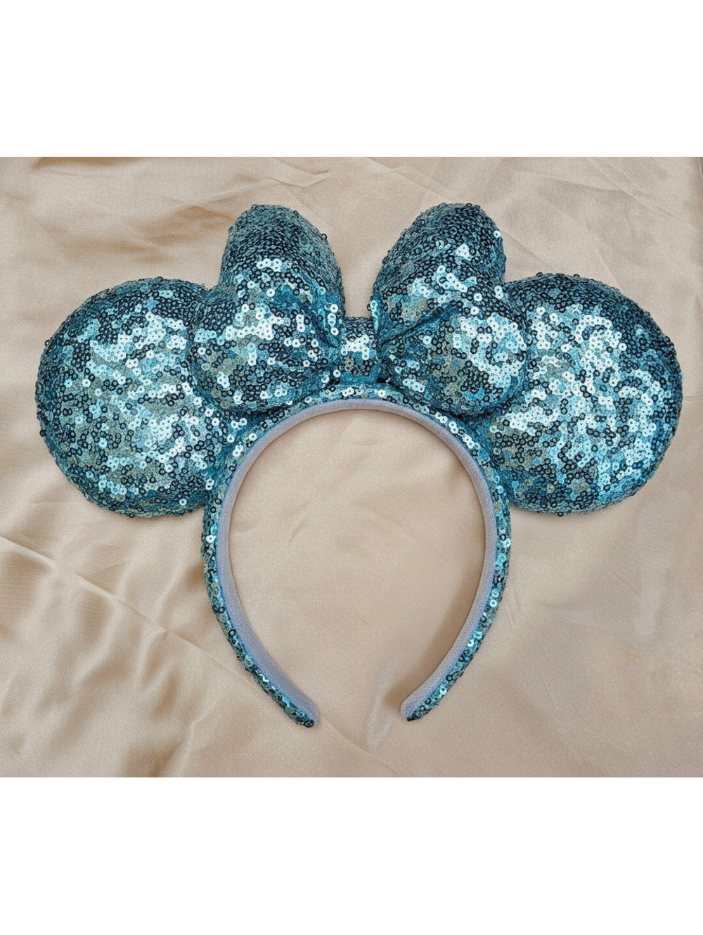 Aqua Blue Minnie Mouse Ears Aqua Blue Sequin Padded Bow Headband Gift